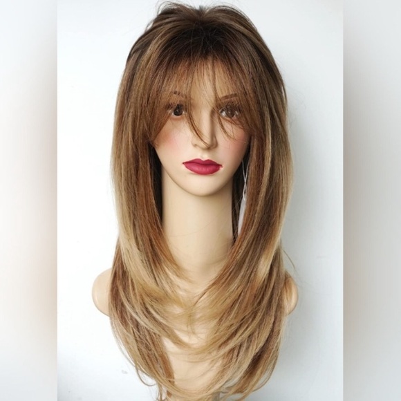 Long Layered Ombre Brown wig Synthetic Hair